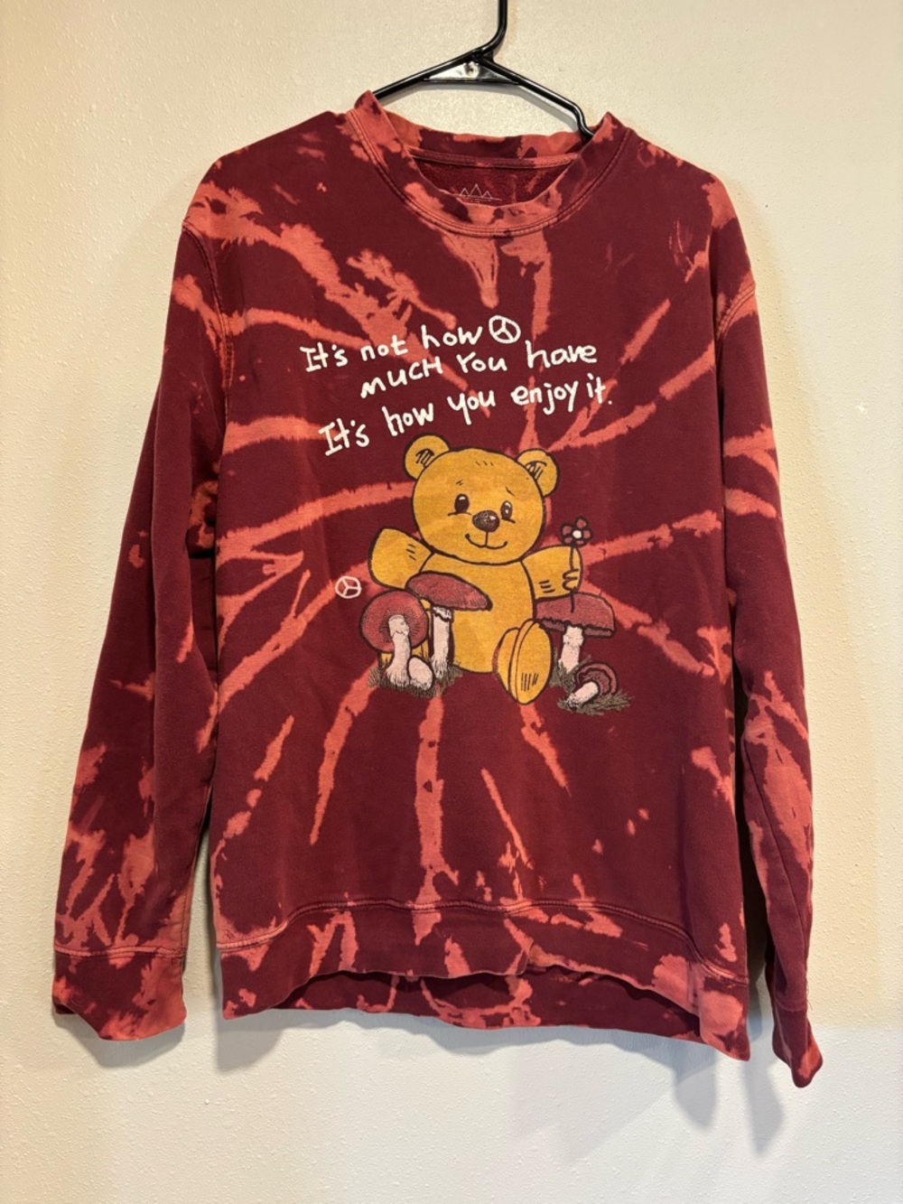 Altru Apparel Tie Dye Teddy Bear Mushroom Graphic Fleece Sweatshirt medium